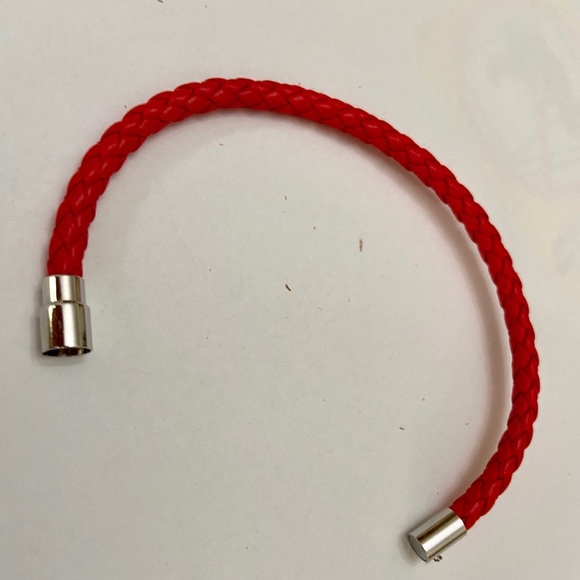 Red Braided Leather Bracelet with Padlock Charm - Picture 10 of 13